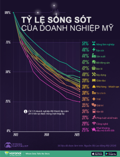 Tỷ lệ sống sót của doanh nghiệp tư nhân Mỹ sau 1 thập kỷ