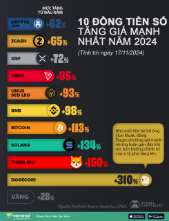 TOP 10 đồng tiền số tăng giá mạnh nhất từ đầu năm 2024